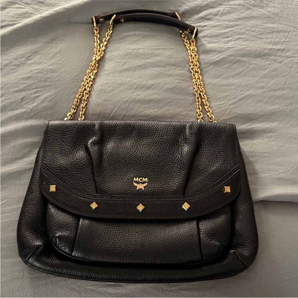 MCM Black Shoulder Bag stud with Gold Chain - Picture 7 of 9